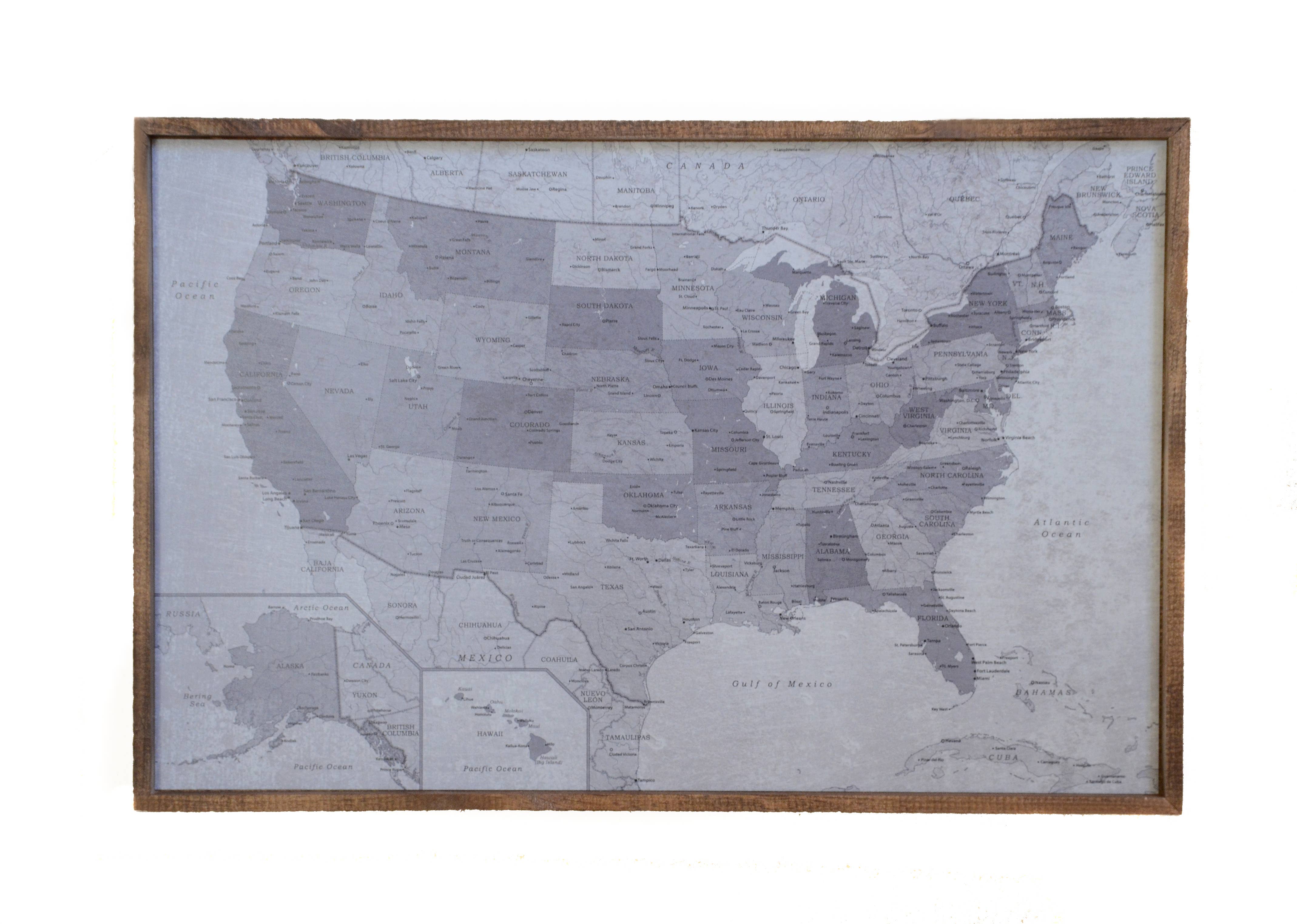 Driftless Studios - Wholesale Map - 24x16 Grayscale Magnetic USA Map - SM0081