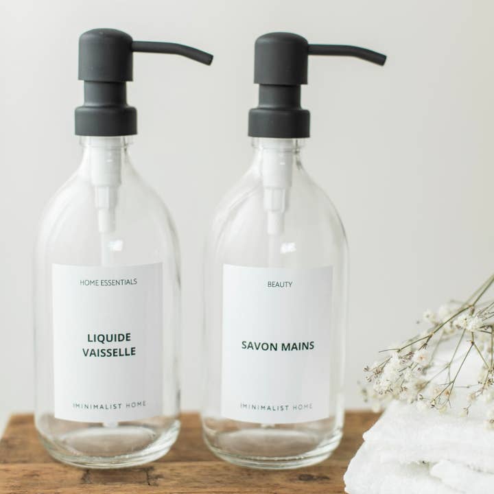 The Minimalist Home – wholesale Tvåldispenser – Genomskinlig glas tvålpump för kök – 500 ml - Tillverkad i Frankrike