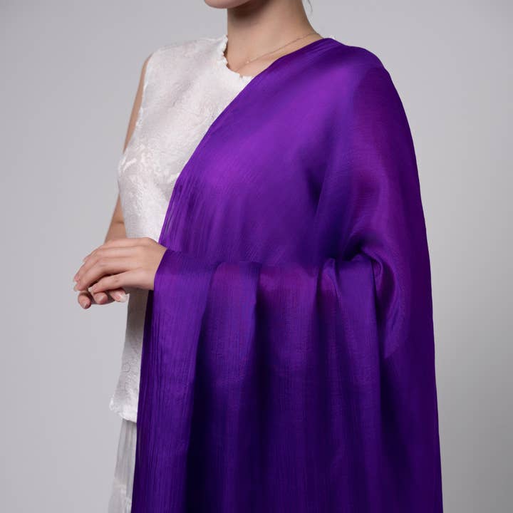Luxury Hand-Dyed Mulberry Silk Scarf – Deep Purple Shawl Wrap | 100% Pure Silk, Lightweight & Elegant for wholesale by Silk and Bears
