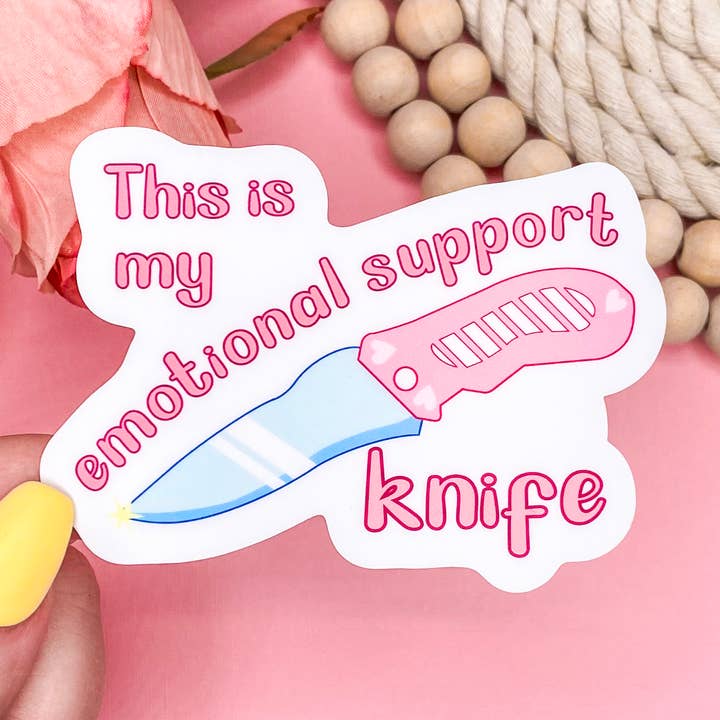 Emotional Support Knife Vinyl Sticker for wholesale by Pink Petal Paper Co