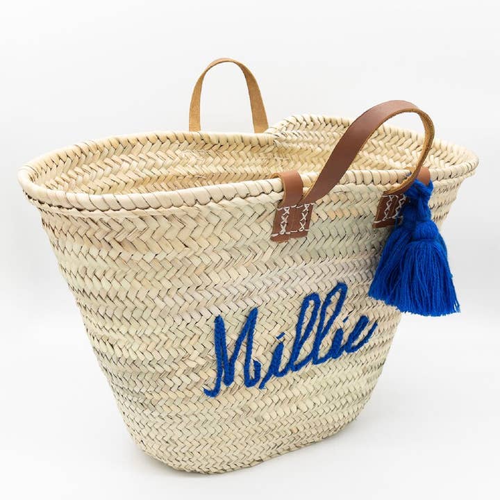 HandmadeBestSeller - Wholesale Beach Bag - FRENCH BASKET with leather handles, Personalized Beach Bag
