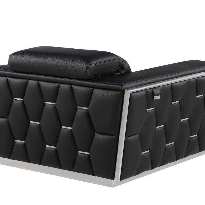 HomeRoots - Wholesale Chair - 47" Black and Silver Italian Leather Club Chair4