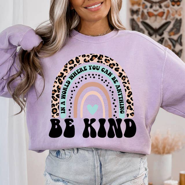 Be Kind Leopard Rainbow DTF Heat Transfer for wholesale by Trendy Transfers
