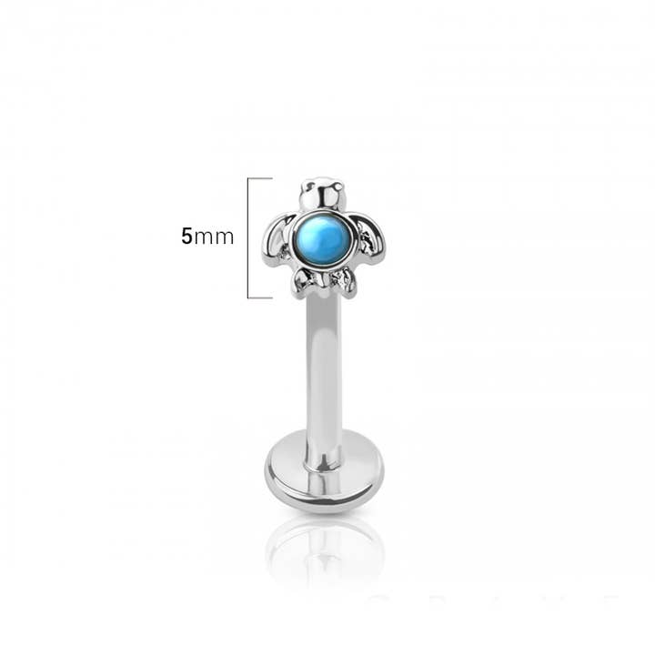 CRAVE - Wholesale Stud/Post Earrings - INTERNALLY THREADED TURQUOISE SEA TURTLE TOP 316L SS LABRET1