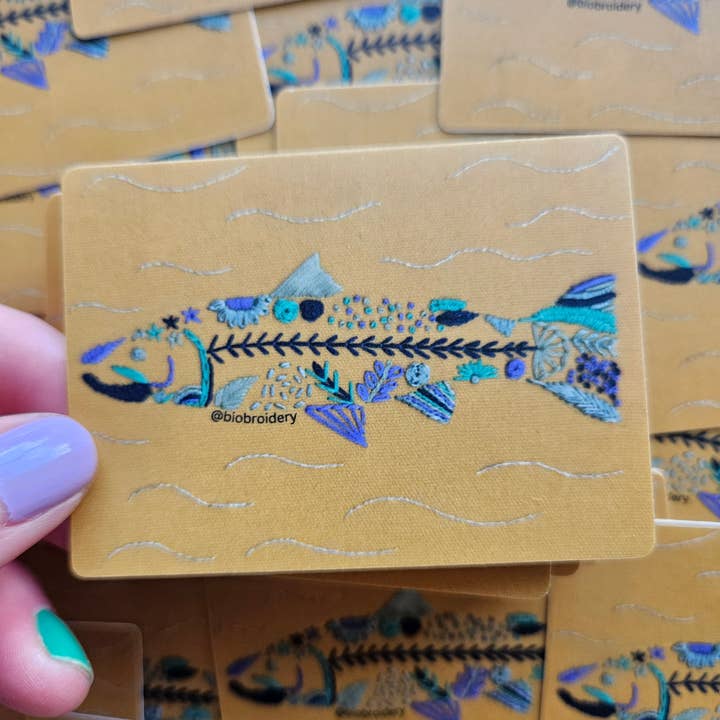 Vinyl, weatherproof sticker of Steelhead trout embroidery for wholesale by Biobroidery
