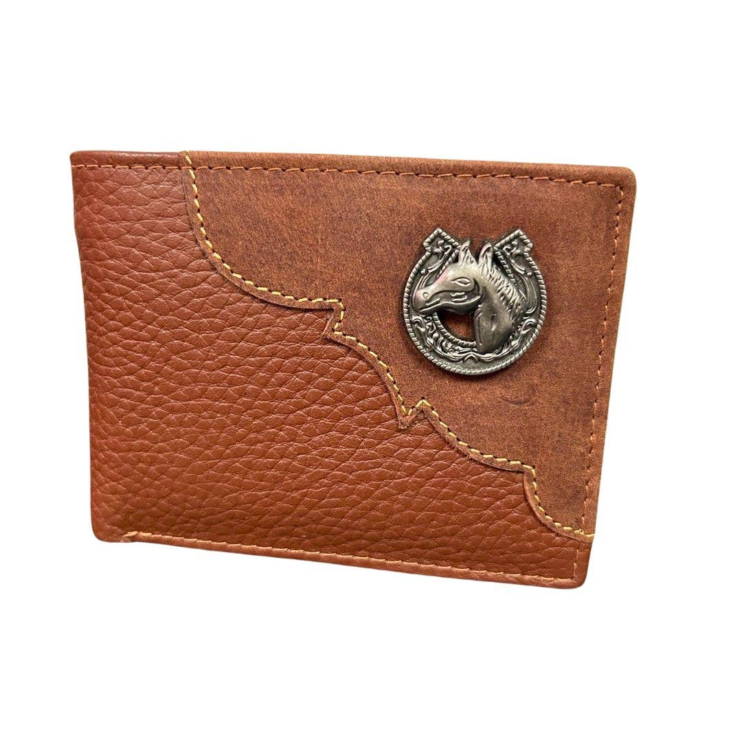 Leather Impressions Inc - Wholesale Wallet - Men's - Mixed Media Two Tone Bifold Rodeo Wallet w/ Medallion AB191710