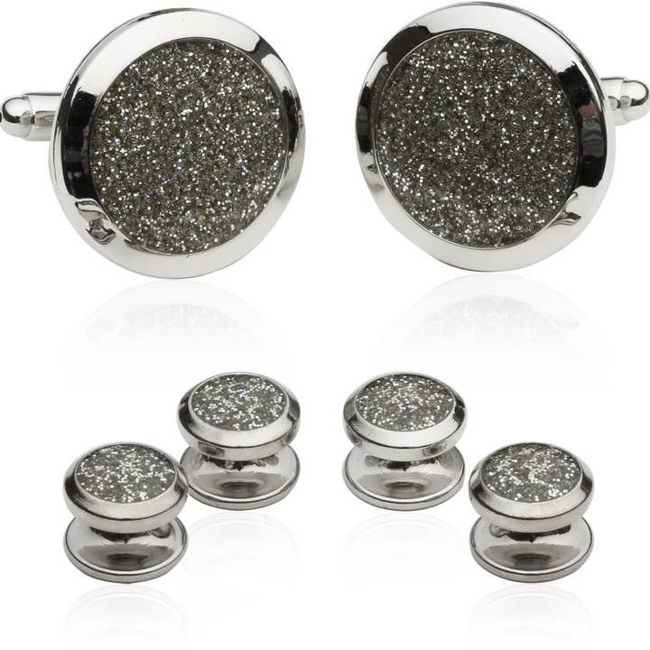 Men's Silver Diamond Dust Tuxedo Cufflinks and Studs for wholesale by Cuff-Daddy