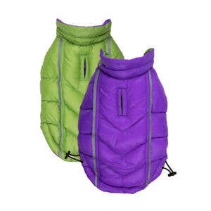 Barker's Bowtique - Wholesale Pet Coat - Dog - Featherlite Reversible-Reflective Puffer Vest - Green/Purpl