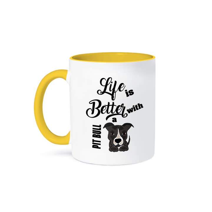 3dRose - Wholesale Coffee Mug - 3dRose, Funny Cute Pit bull Puppy Dog Life is better with a pitbull, Mug