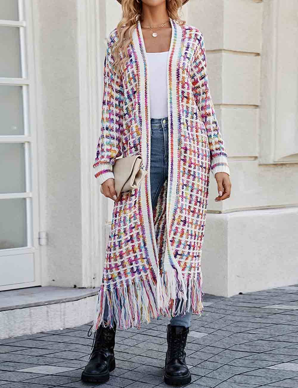 Sweetkama – wholesale Cardigan – Women’s – Ladies Multi Color Front Open Tassels Chunky Knit Cardigan1