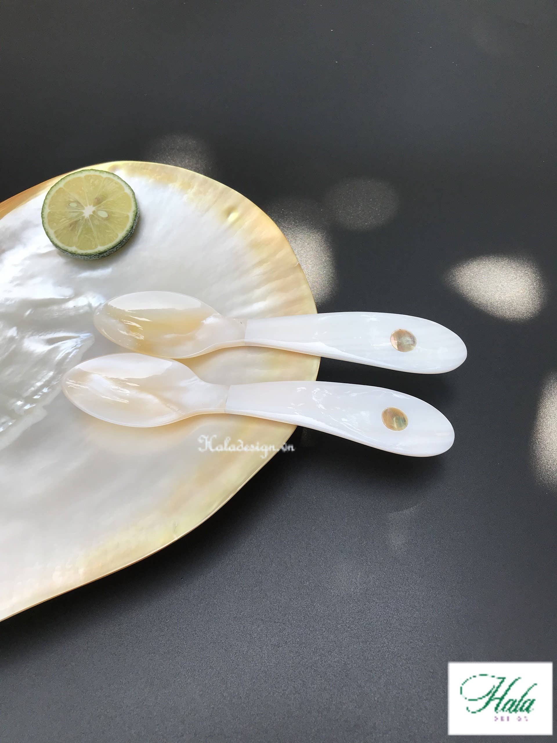 Hala Design - Wholesale Table Spoon (Cutlery) - Mother of Pearl and Golden Oyster Caviar with Abalone Spoon3