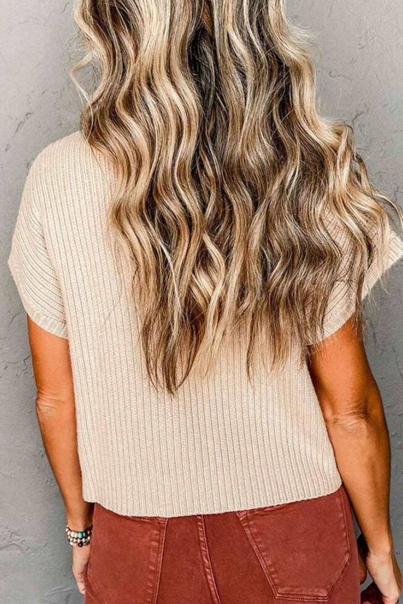 Mccolin - Wholesale Knit Sweater - Women's - Ribbed Short-Sleeve Mock Neck Sweater2