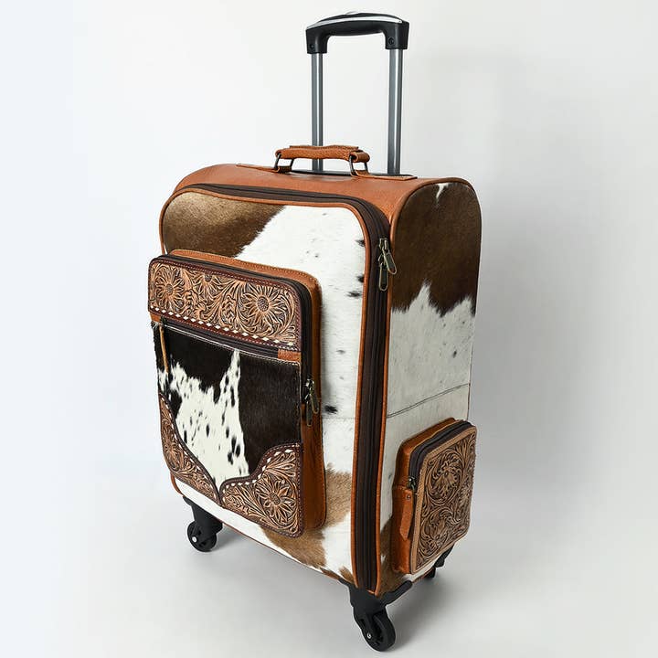 ADBG1639 Western Cowhide Leather Rolling Travel Case - Hand Tooled Luggage by American Darling for wholesale by LS Western