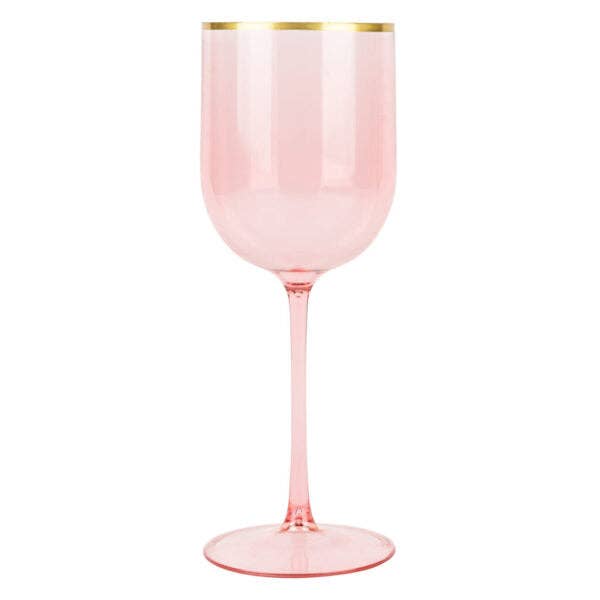 Posh Setting - Wholesale Wine Glass - 12 Oz Pink Gold Rim Plastic Wine Goblets 5 Pack