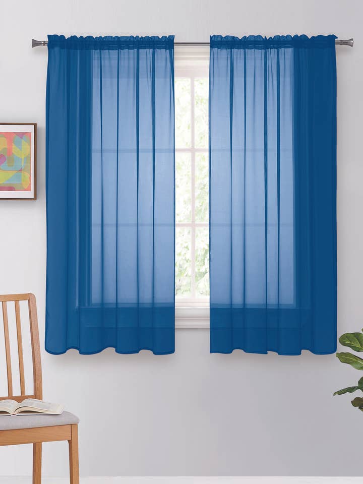 Solid Voile Rod Pocket Sheer Curtains for Bedroom Drapes Set of 2 63" Curtains for Bedroom Panels Window Treatment Home Decor 63" for wholesale by Jenin Home Furnishing Inc