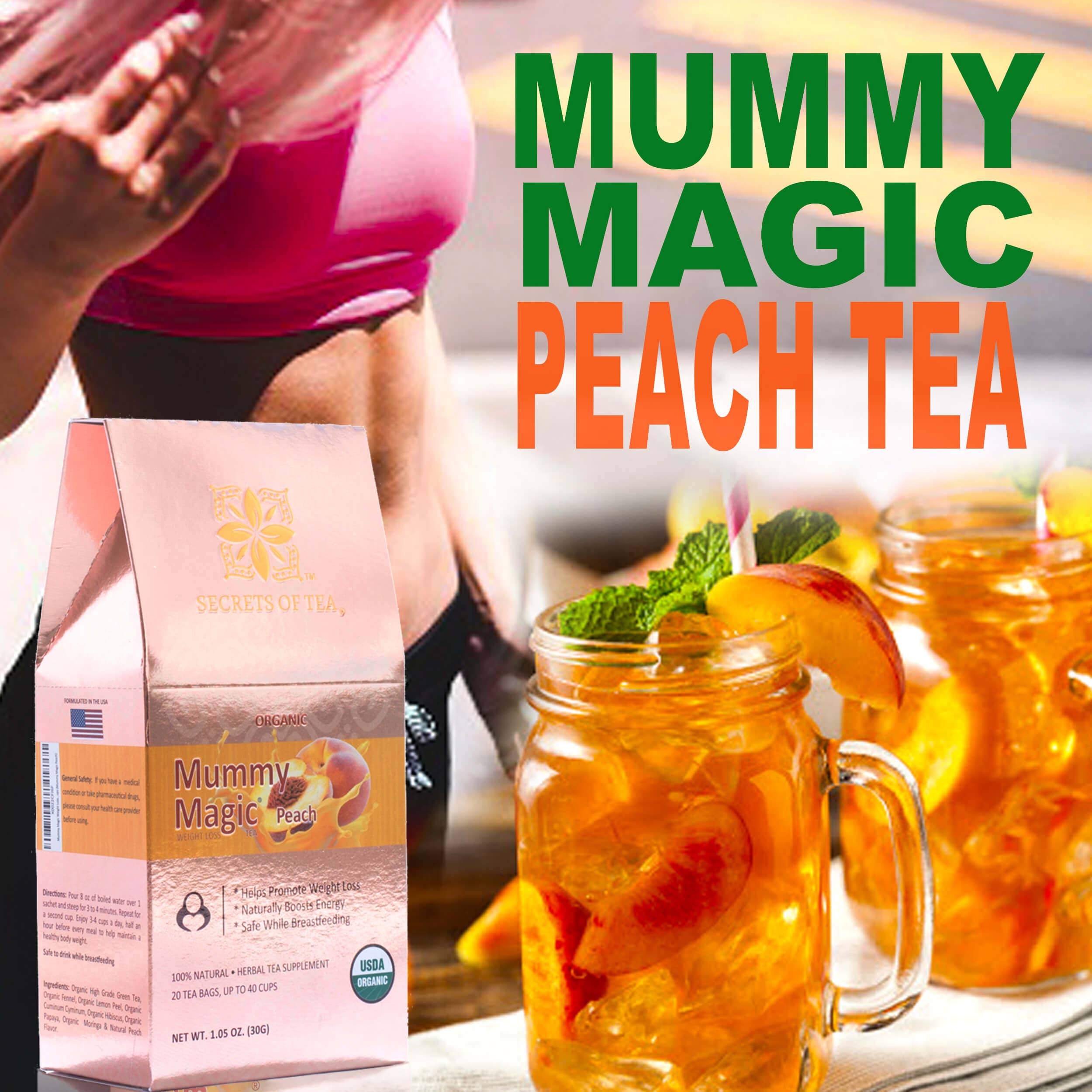 Secrets Of Tea - Wholesale Nursing Tea - Maternity - Mummy Magic Weight Loss Peach Tea- USDA Organic- 20 Sachets6