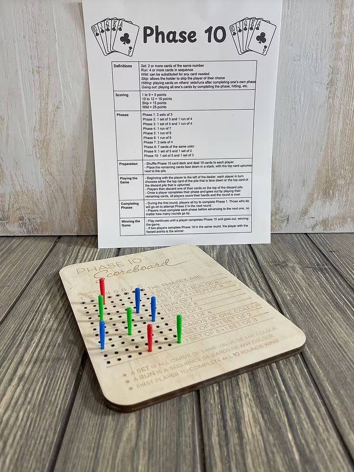 Laser-Engraved Baltic Birch Phase 10 Game Board - Fan Fav for wholesale by The Lantern Boutique