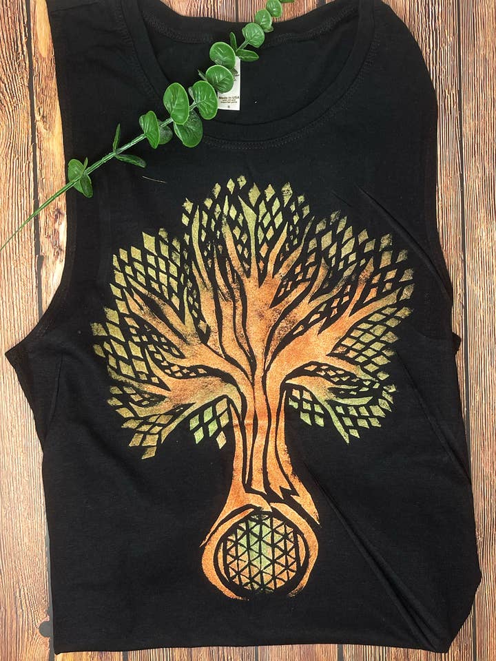 Tree of Life Hand Painted Women's Muscle Tank for wholesale by Third Wolf Designs