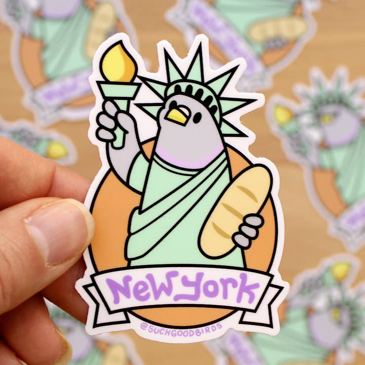 NYC Pigeon Liberty - 3" Waterproof Vinyl Stickers New York for wholesale by Such Good Birds
