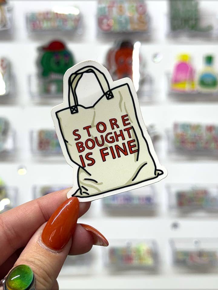 winkelgekocht is prima sticker voor wholesale door Square Peggy