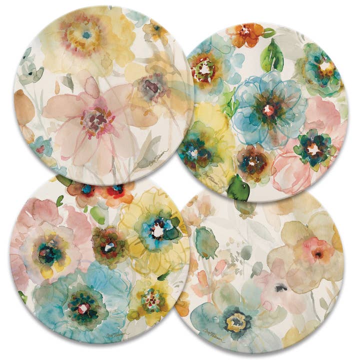 "Blooming Spring" 4pk Asst. Absorbent Stone Coasters 4.25" for wholesale by Conimar Promotions