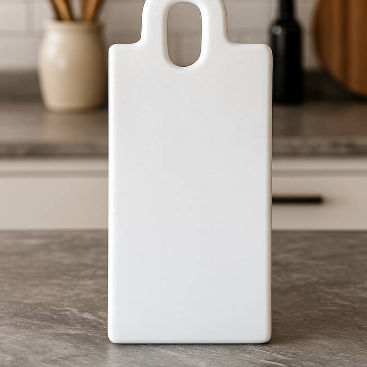 Kalu Creations - Wholesale Cutting Board - White marble cutting board 35.5x14 cm with handle – Elegant and durable kitchen accessory Made in Italy4