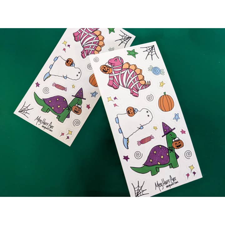 Halloween Dinosaurs Sticker Sheet for wholesale by Meg Huff Photography & Art