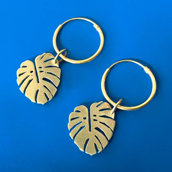 Monstera golden earrings hoops for wholesale by All Things We Like