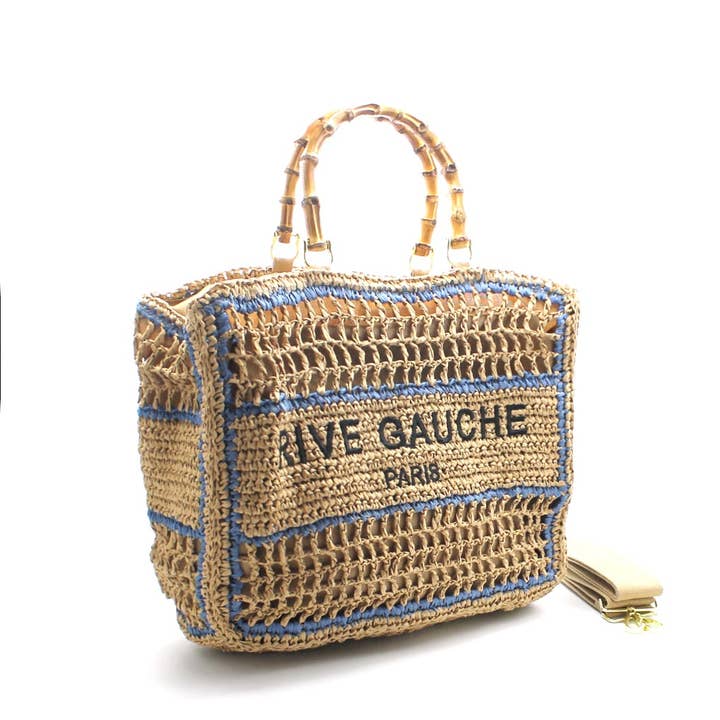 Vimoda - Wholesale Tote Bag - Women's - CROCHET Woven tote bag RIVE GAUCHE with bamboo handles