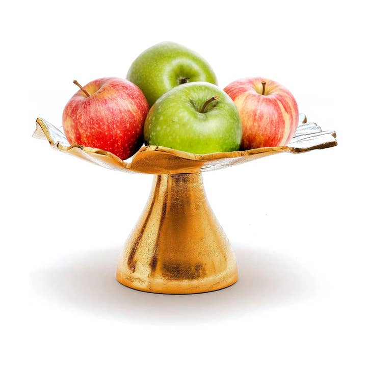 Flower Gold & White Fruit Bowl & Footed Pedestal Cake Stand for wholesale by The Wine Savant / Khen Glassware