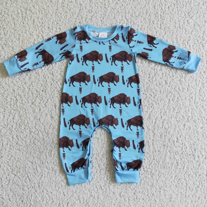 Yawoo Garments - Wholesale Jumpsuit - Baby - Blue cows long sleeve brown kids boy romper