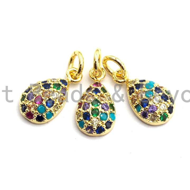 CZ Kleurrijke Micro Pave Teardrop hanger, druppelvormige pave hanger, verguld, 7x13mm, Sku #F740 voor wholesale door BestBeads&Beyond