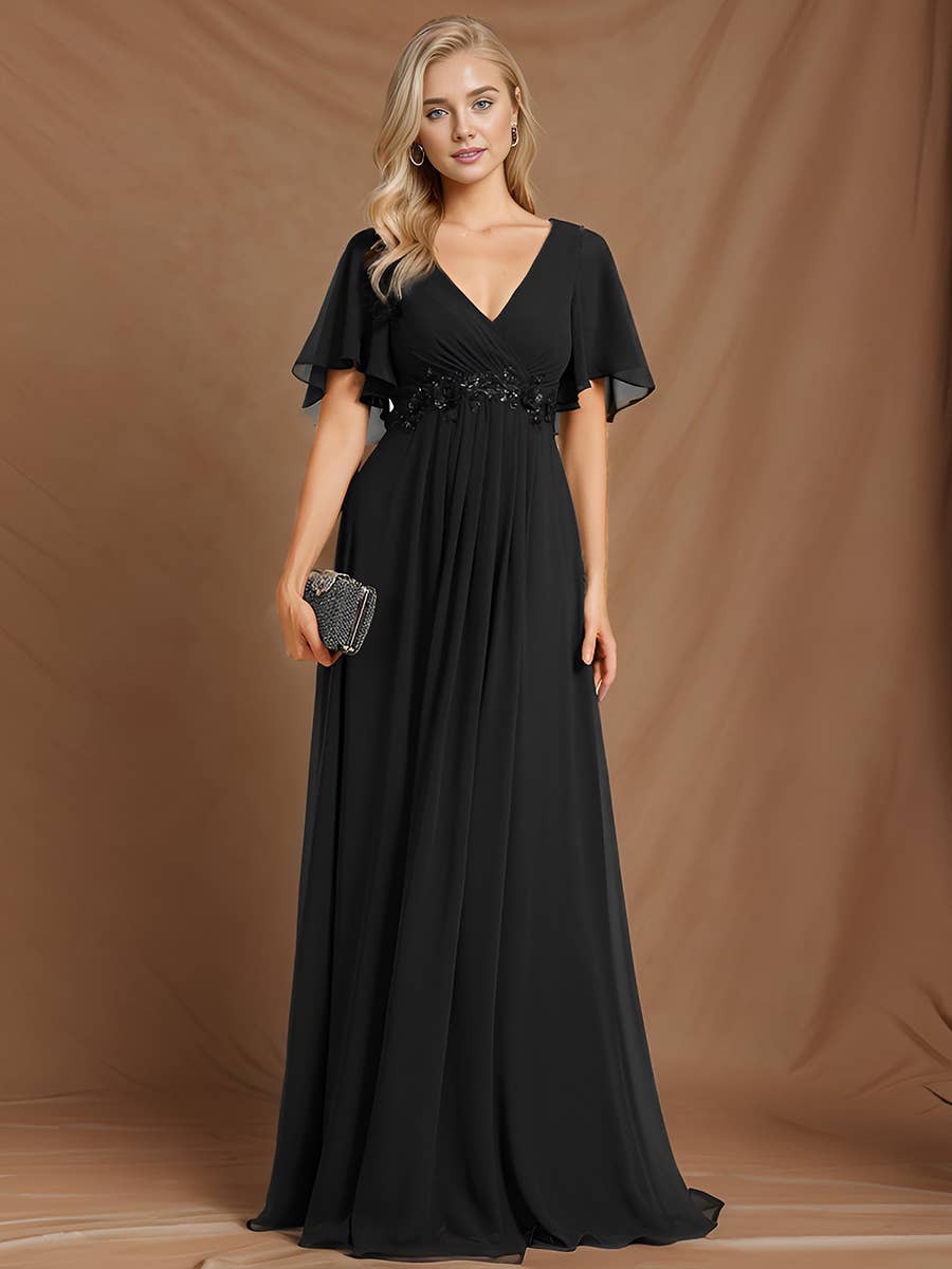 Ever-Pretty - Vente Robe de soirée – femme - Robe de demoiselle d'honneur plissée avec appliques et col en V19