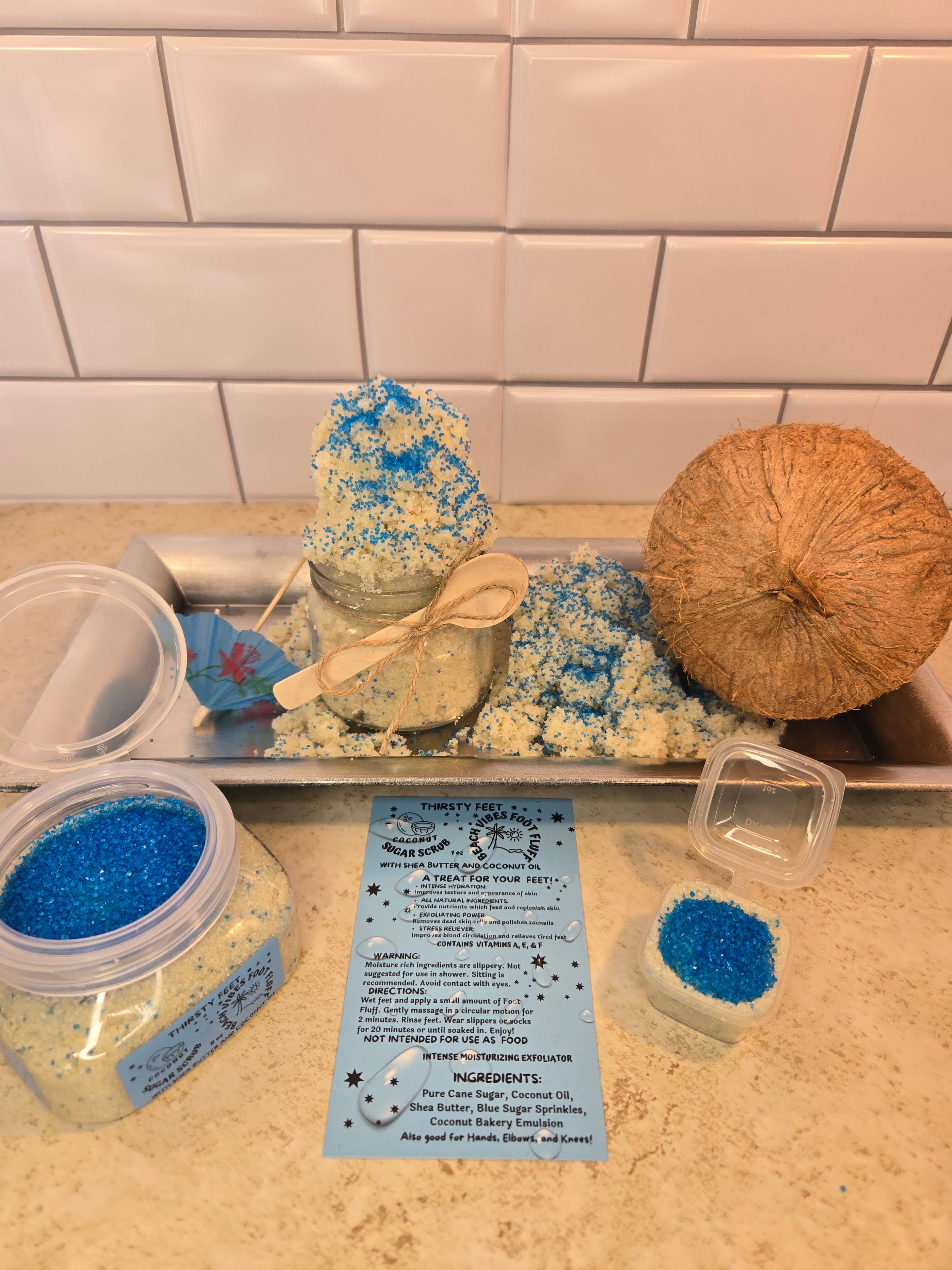 THIRSTY FEET®️ - Wholesale Foot Scrub/Polish - Coconut Beach Vibes Foot Fluff Sugar Scrub 8 oz Jar4