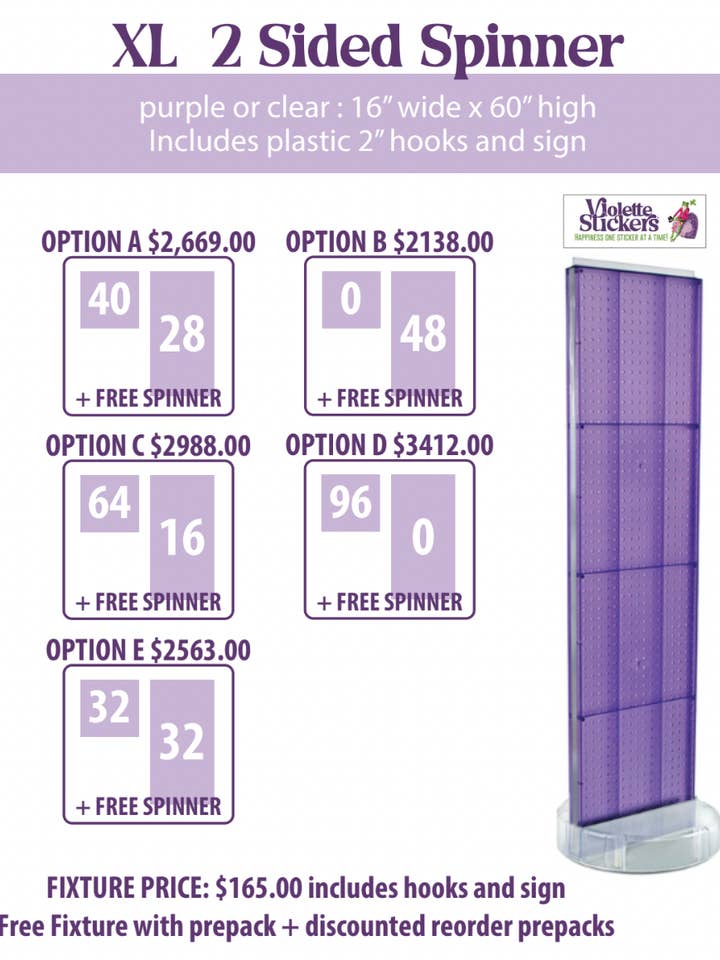 2 Sided 5 Foot Purple Spinner - FREE with $2000 order for wholesale by Violette Stickers
