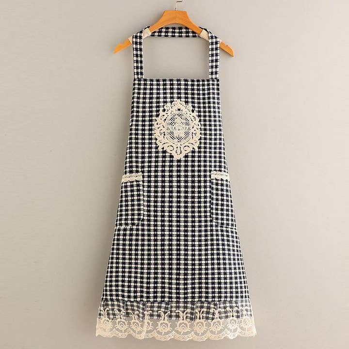 ACCITY - Wholesale Apron - Plaid Lace Princess apron with pockets bulk_CWMM2042