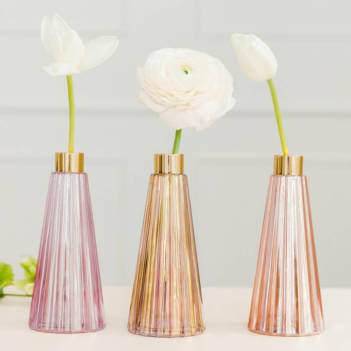 Weddingstar Inc. - Wholesale Vase - Tapered Colored Glass Bud Vases - Pink - Set Of 3