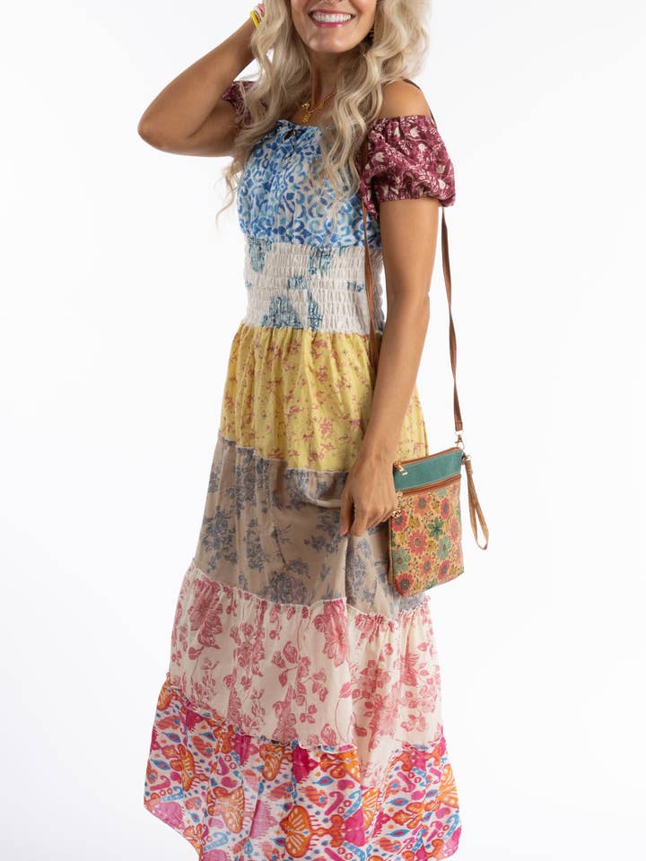 Kaleidoscope Accessories - Wholesale Dress - Women's - Long patchwork peasant sleeve dress, assorted designs