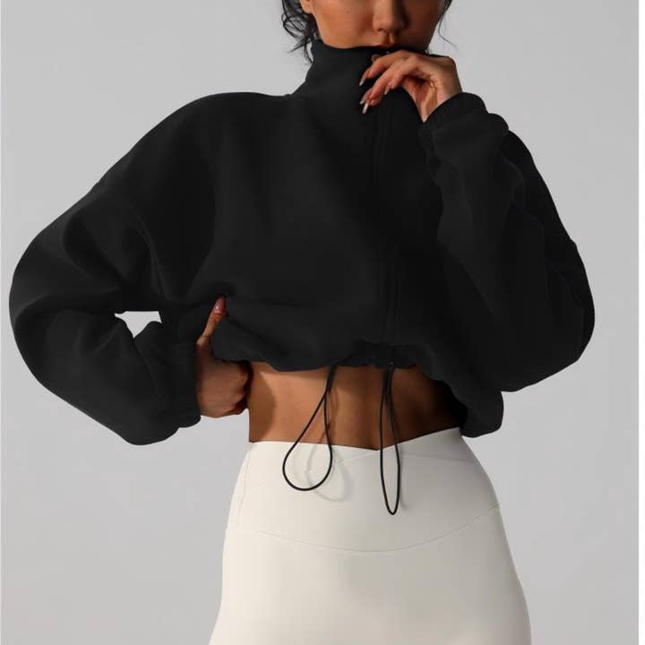 Sodalemon - Wholesale Activewear set – Women′s - Women's Reversible Fleece Cropped Drawstring Jacket10