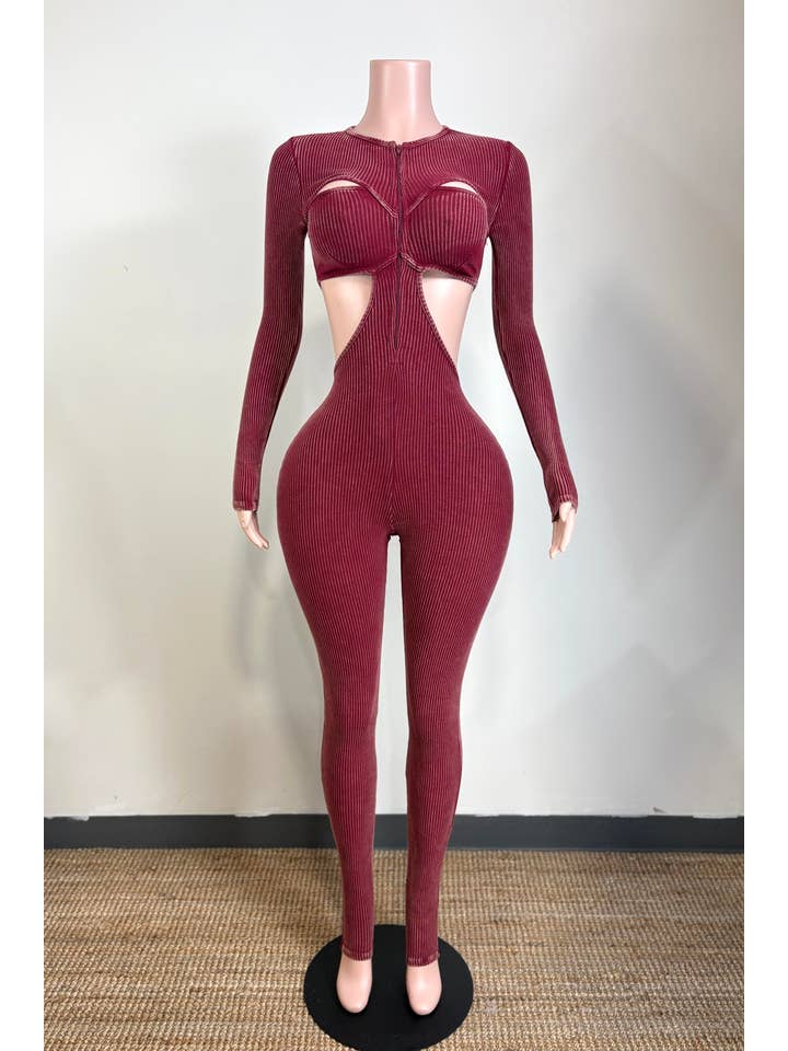 Dalia Studio - Wholesale Jumpsuit - Women's - MINERAL WASH OPEN BACK FRONT CUT-OUT JUMPSUIT5