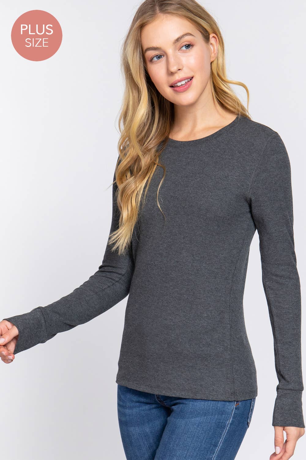 Active Basic | Active USA - Wholesale Knit Top - Women's - [PLUS SIZE] Long Sleeve Crew Neck Thermal Knit Top12