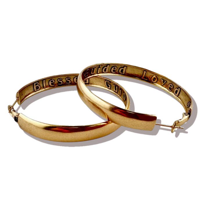 "Blessed Guided Loved" Hoop Earrings for wholesale by Katia Designs