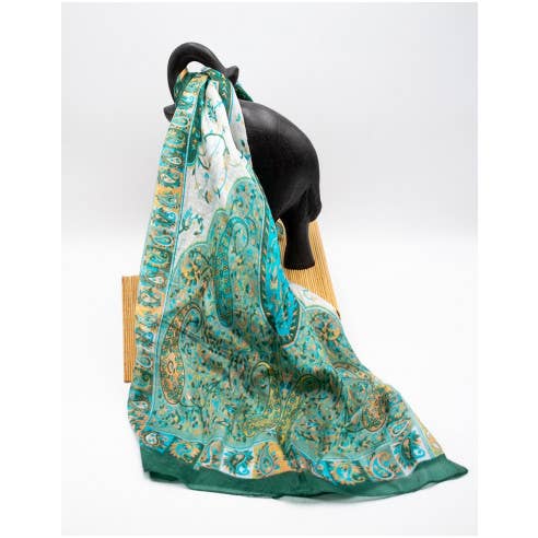 Vert Foulard rectangulaire en soie verte en vente sur Faire