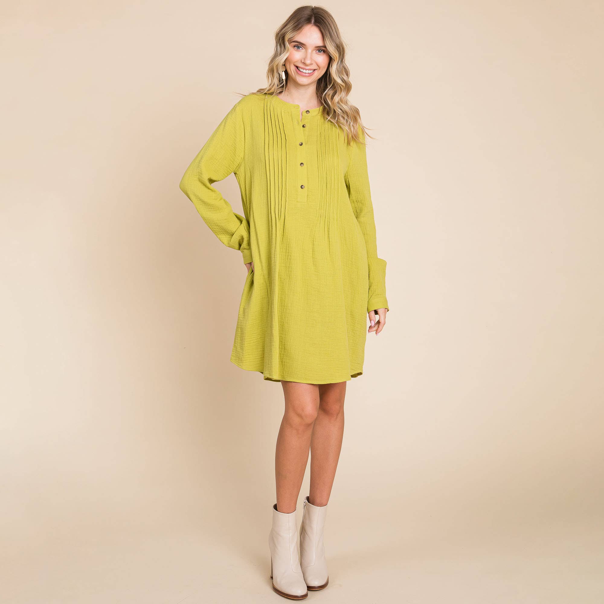 ROLYPOLY - Vente Robe – femme - Robe tunique en coton double gaze manches longues style henley22