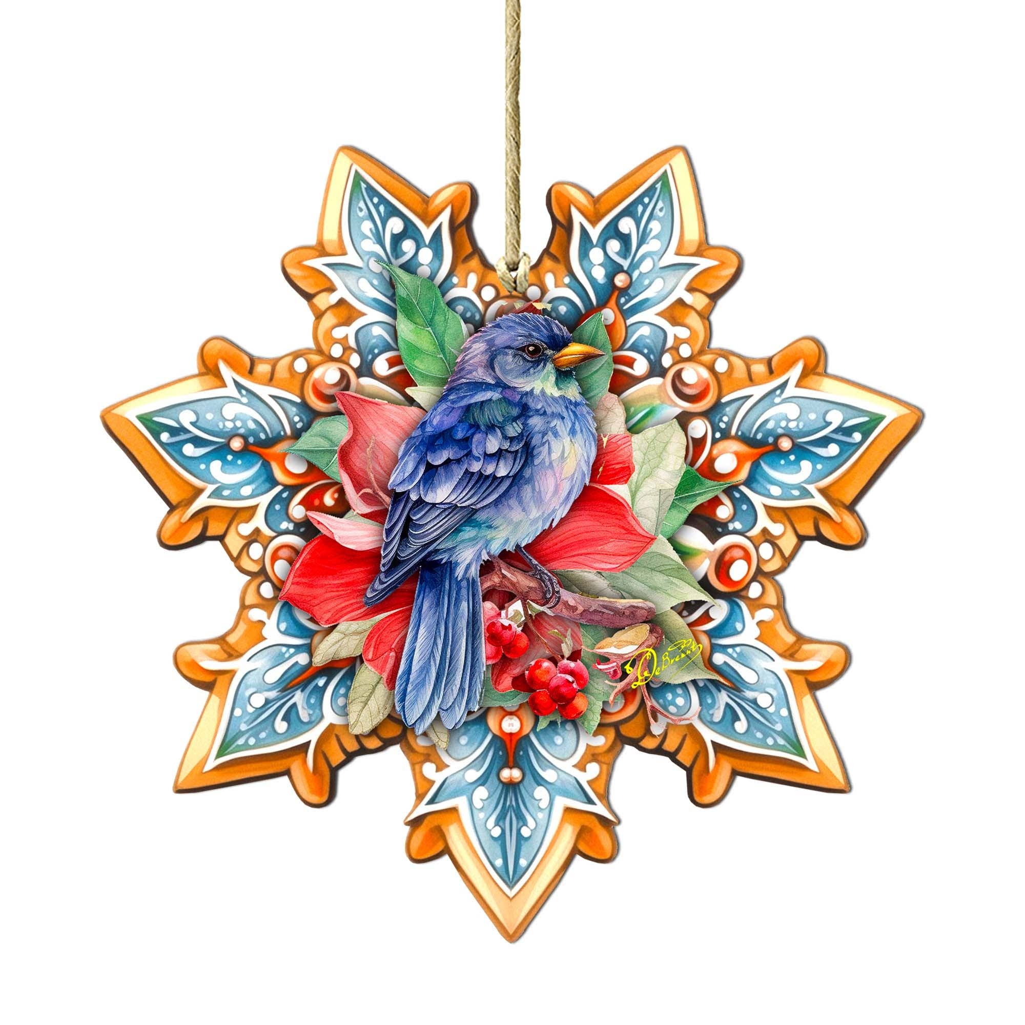 Designocracy - Wholesale Ornament - Blue Bird Snowflake Wood Ornaments GDebrekht Nature Wildlife8