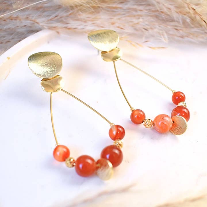 Pendientes de piedra de cornalina - acero inoxidable para venta al por mayor de Minéralissime