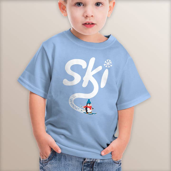 RetroPlanet - Wholesale T-shirt – Kids - Ski Vermont Kids Cute Penguin T-Shirt Toddler 2T-5/6 3