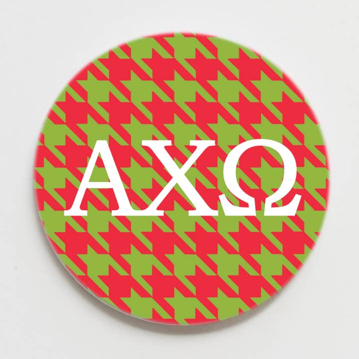 Alpha Chi Omega Houndstooth Greek Button - 3.00 inch for wholesale by Good Vibez Collegiate