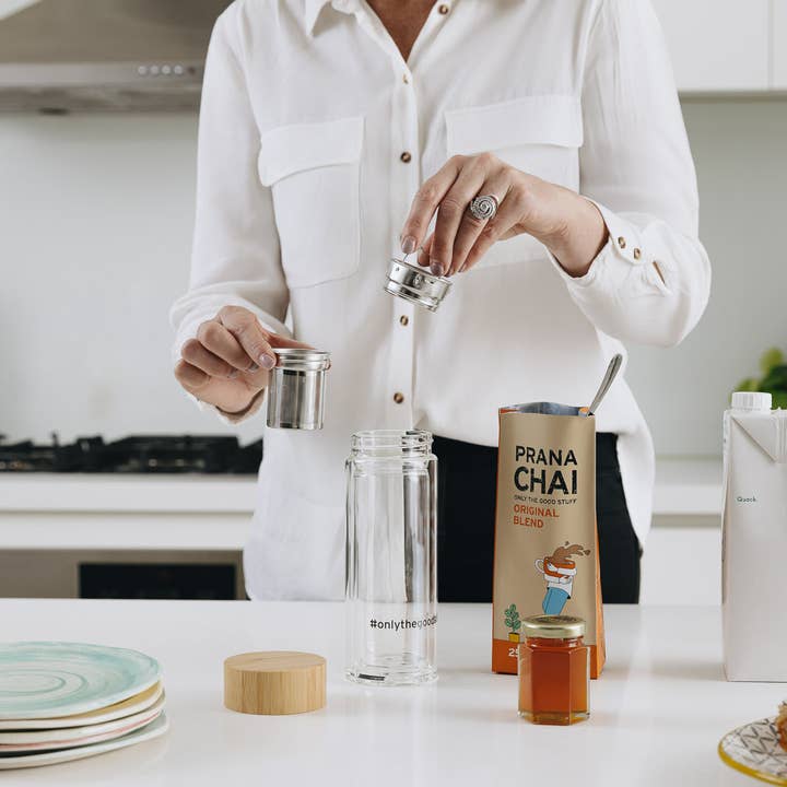 Prana Chai - Wholesale Tea Strainer/Infuser - Prana Chai Double-Wall Insulated Glass Cold Brew Infuser3