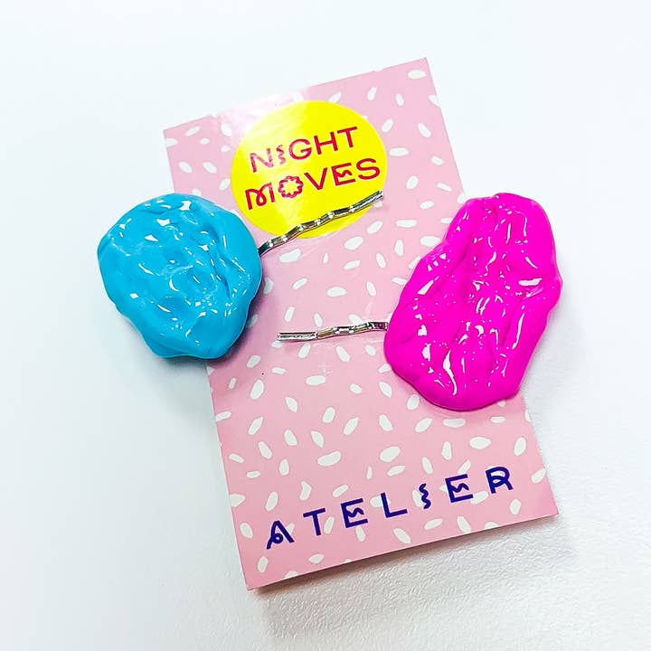 Handmade Polymer Clay Chewing Gum Hair Pin Barrettes for wholesale by Night Moves Atelier